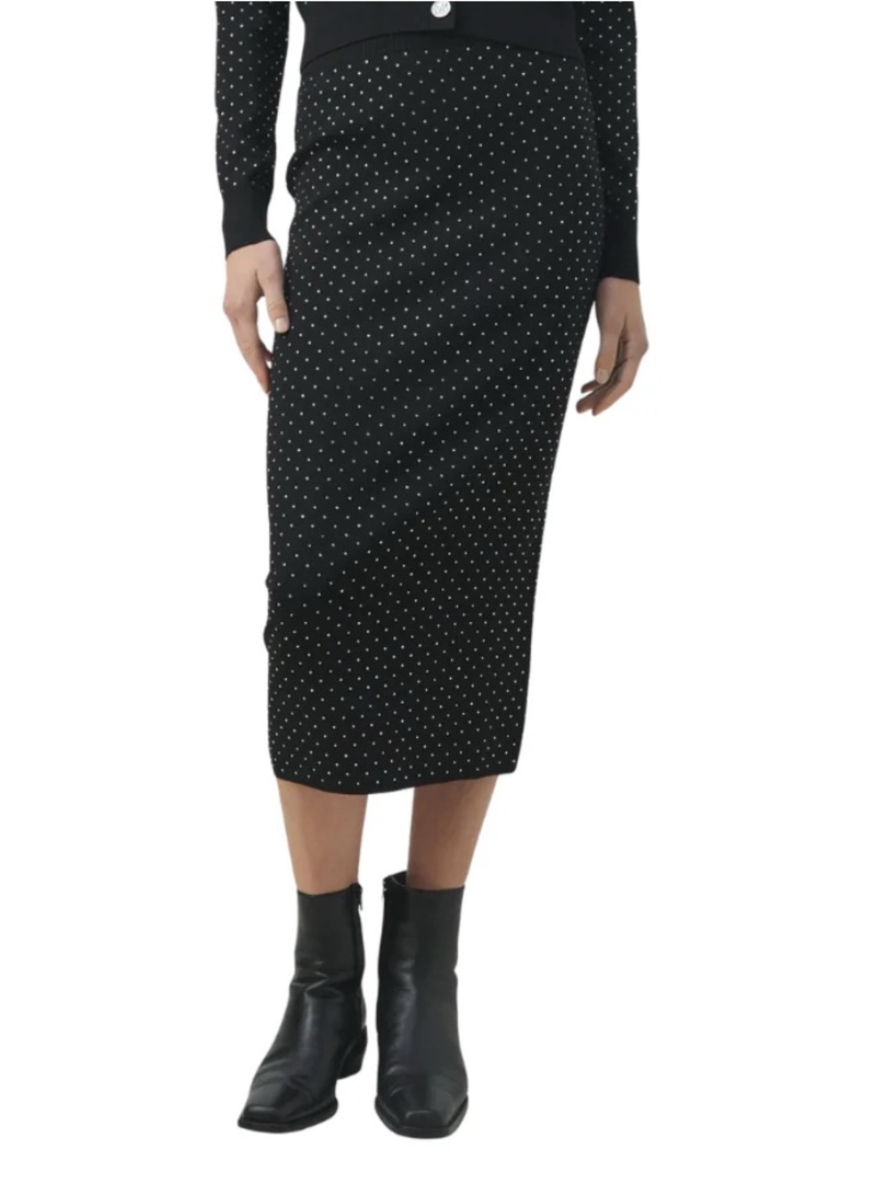 Michael Kors Black Midi Pencil Skirt with Silver Studs